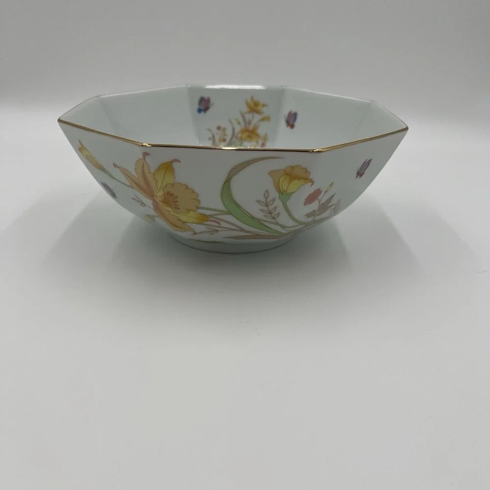 Shaddy‎ Fine China Japan Octagonal Bowl Floral Butterfly Gold Rimmed